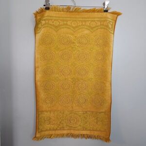 Vintage 70s Mustard Yellow Sun Medallion Fringed Hand Towel Retro MCM Boho Gold